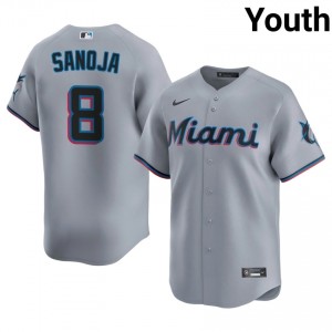 Gray Javier Sanoja #8 Miami Marlins Baseball Stitched Jersey | Game-Day Youth Fit 90016940
