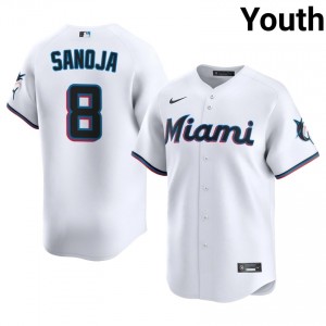 #8 Javier Sanoja Officially Licensed Youth Baseball Jersey | Marlins White Fan Gear 93043762