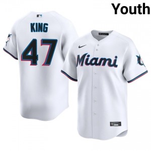 Marlins John King #47 White Youth Baseball Jersey | 2026 Season Authentic 49225694