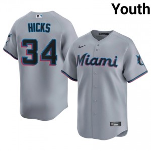 Gray Liam Hicks #34 Marlins Baseball Sewn Jersey | Gameday Youth Fit 96776685