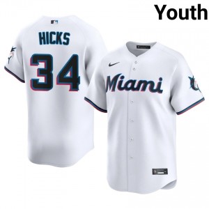 #34 Liam Hicks Exclusive Youth Baseball Jersey | MIA Marlins White Fan Gear 96847339
