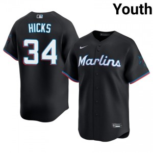 Black Liam Hicks #34 Miami Marlins Baseball Embroidery Jersey | Classic Youth Fit 46530194