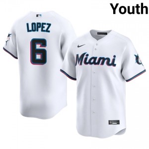 MIA Marlins Otto Lopez #6 White Youth Baseball Jersey | 2026 Season Genuine 69605903